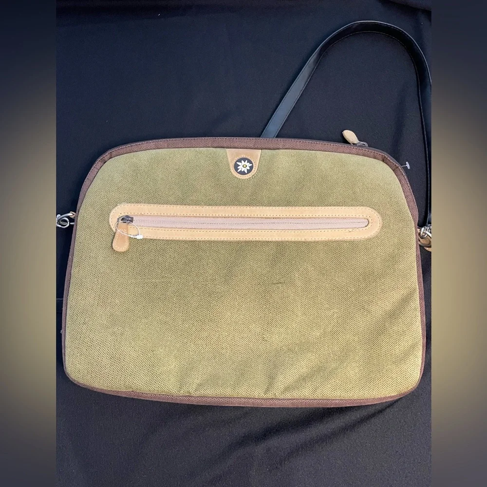 Sherpani Padded Laptop Sleeve Bag Shoulder Strap Front Zipper Green